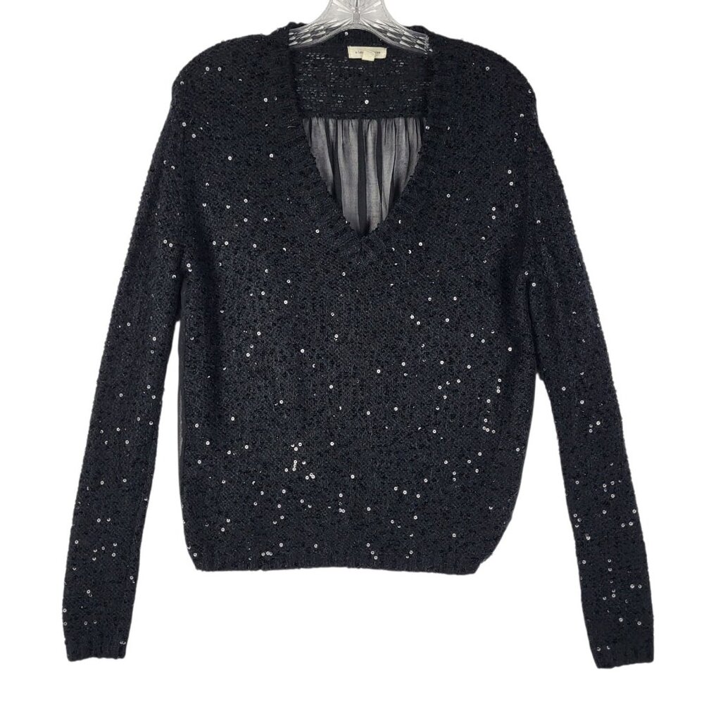Silence And Noise Sweater Women's Medium Black Sequined Sheer Back Holiday Party